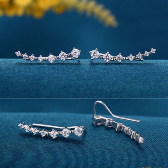 New Crystal Ear Climber Earrings Silver Tone - Picture 2 of 3